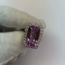 Video laden en afspelen in Gallery-weergave, Kussen gesneden roze Kunziet 24,50 ct diamanten ring wit goud dame sieraden
