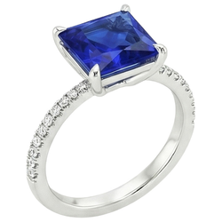 Prinses Ceylonsaffier & Ronde Natuurlijke uit de aarde gewonnen Diamanten Ring 5.75 Karaat Witgoud