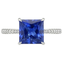 Afbeelding in Gallery-weergave laden, Prinses Ceylonsaffier &amp; Ronde Natuurlijke uit de aarde gewonnen Diamanten Ring 5.75 Karaat Witgoud
