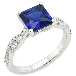 Princess Solitaire Accentring met Ceylonsaffier & uit de aarde gewonnen diamanten, 6 karaat