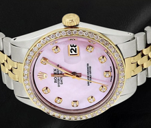 Afbeelding in Gallery-weergave laden, roestvrij staal gouden jubileumarmband en Datumjust Rolex roze Natuurlijke echte diamant ( niet in het laboratorium gekweekt )en wijzerplaat bezelhorloge snel ingesteld
