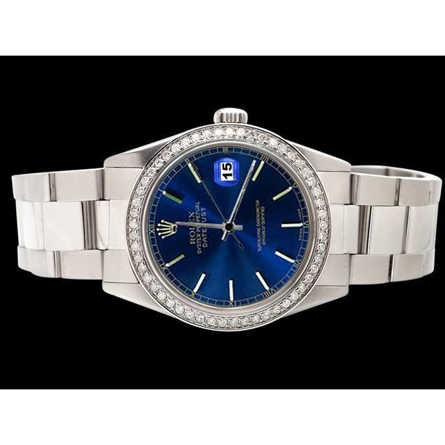 roestvrij staal Datumjust Horloge diamanten rand Rolex blauw Stok wijzerplaat snel ingesteld
