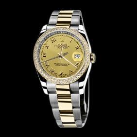 roestvrij staal & goud dames heren Rolex Datum-serie horloge tweekleurig
