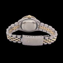 Afbeelding in Gallery-weergave laden, roestvrij staal gouden Rolex Datumjust dameshorloge met diamanten wijzerplaat en kanaalset rand
