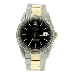 roestvrij staal & gouden oesterarmband Datumjust Rolex-horloge met zwarte stok-wijzerplaat