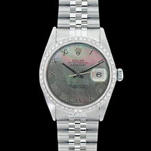 Afbeelding in Gallery-weergave laden, roestvrij staal jubileumarmband Rolex diamanten lunette grijze Romeinse wijzerplaat snel ingesteld
