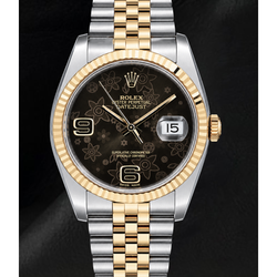 Rolex 116233 Datejust 36mm Bruine Florale Arabische Wijzerplaat Tweekleurig Horloge