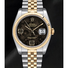 Afbeelding in Gallery-weergave laden, Rolex 116233 Datejust 36mm Bruine Florale Arabische Wijzerplaat Tweekleurig Horloge
