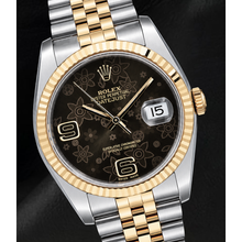 Afbeelding in Gallery-weergave laden, Rolex 116233 Datejust 36mm Bruine Florale Arabische Wijzerplaat Tweekleurig Horloge
