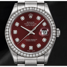 Afbeelding in Gallery-weergave laden, Rolex 16200 Datejust 36mm Horloge van Roestvrij Staal met Rode Diamanten Wijzerplaat

