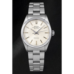 Rolex Air-King 5500 34mm Zilveren Wijzerplaat met Streepindexen Roestvrij Staal Horloge