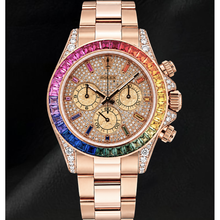 Afbeelding in Gallery-weergave laden, Rolex Cosmograph Daytona 40 mm 116505 Roségoud Horloge met Diamanten Pavé en Regenboog Uurmarkeringen Wijzerplaat
