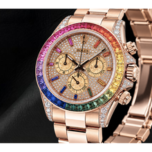 Afbeelding in Gallery-weergave laden, Rolex Cosmograph Daytona 40 mm 116505 Roségoud Horloge met Diamanten Pavé en Regenboog Uurmarkeringen Wijzerplaat
