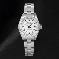 Rolex Date 69160 26mm Witte Romeinse Wijzerplaat Roestvrij Staal Horloge
