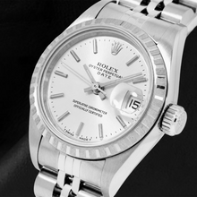 Afbeelding in Gallery-weergave laden, Rolex Date 6924 26mm Zilveren Wijzerplaat met Streepindexen Roestvrij Staal Jubilee-armband Horloge
