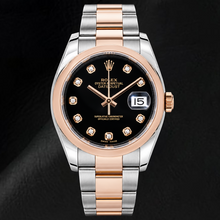 Afbeelding in Gallery-weergave laden, Rolex Datejust 116201 36 mm Tweekleurig Horloge met Zwarte Diamanten Wijzerplaat
