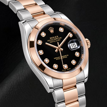 Afbeelding in Gallery-weergave laden, Rolex Datejust 116201 36 mm Tweekleurig Horloge met Zwarte Diamanten Wijzerplaat

