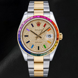 Rolex Datejust 116203 36mm Tweekleurig Horloge met Diamant Pavé Regenboog Oost-Arabische Wijzerplaat