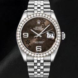 Rolex Datejust 116234 36mm Bruine Gebloemde Arabische Wijzerplaat Roestvrij Staal Horloge