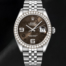 Afbeelding in Gallery-weergave laden, Rolex Datejust 116234 36mm Bruine Gebloemde Arabische Wijzerplaat Roestvrij Staal Horloge
