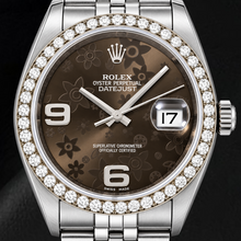Afbeelding in Gallery-weergave laden, Rolex Datejust 116234 36mm Bruine Gebloemde Arabische Wijzerplaat Roestvrij Staal Horloge
