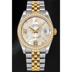 Rolex Datejust 116243 36mm Zilverkleurige Gebloemde Arabische Wijzerplaat Tweekleurig Horloge