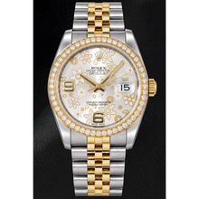 Afbeelding in Gallery-weergave laden, Rolex Datejust 116243 36mm Zilverkleurige Gebloemde Arabische Wijzerplaat Tweekleurig Horloge
