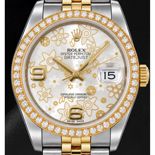 Afbeelding in Gallery-weergave laden, Rolex Datejust 116243 36mm Zilverkleurige Gebloemde Arabische Wijzerplaat Tweekleurig Horloge
