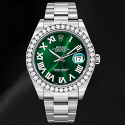 Rolex Datejust 126300 41mm Groene Romeinse Diamanten Wijzerplaat Roestvrij Staal Horloge