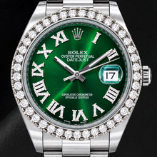 Afbeelding in Gallery-weergave laden, Rolex Datejust 126300 41mm Groene Romeinse Diamanten Wijzerplaat Roestvrij Staal Horloge
