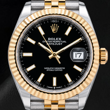 Afbeelding in Gallery-weergave laden, Rolex Datejust 126333 41mm Tweekleurig Horloge met Zwarte Lichtgevende Wijzerplaat
