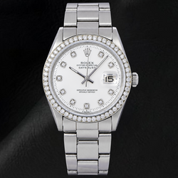 Rolex Datejust 1601 36mm Roestvrij Staal Horloge met Witte Diamanten Wijzerplaat