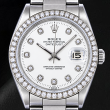 Afbeelding in Gallery-weergave laden, Rolex Datejust 1601 36mm Roestvrij Staal Horloge met Witte Diamanten Wijzerplaat
