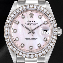 Afbeelding in Gallery-weergave laden, Rolex Datejust 1601 36mm Roze Parelmoer Diamanten Wijzerplaat Roestvrij Staal Horloge
