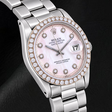 Afbeelding in Gallery-weergave laden, Rolex Datejust 1601 36mm Roze Parelmoer Diamanten Wijzerplaat Roestvrij Staal Horloge
