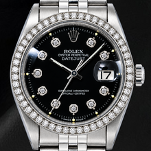 Afbeelding in Gallery-weergave laden, Rolex Datejust 1601 36mm Zwarte Diamanten Wijzerplaat Roestvrij Staal Horloge
