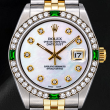 Afbeelding in Gallery-weergave laden, Rolex Datejust 16013 36mm Wit Parelmoer Diamanten Wijzerplaat Tweekleurig Horloge
