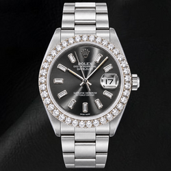 Rolex Datejust 16014 36mm Grijze Baguette Diamanten Wijzerplaat Roestvrij Staal Horloge