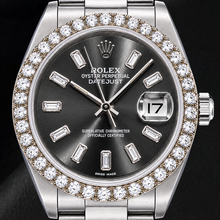 Afbeelding in Gallery-weergave laden, Rolex Datejust 16014 36mm Grijze Baguette Diamanten Wijzerplaat Roestvrij Staal Horloge
