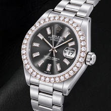 Afbeelding in Gallery-weergave laden, Rolex Datejust 16014 36mm Grijze Baguette Diamanten Wijzerplaat Roestvrij Staal Horloge
