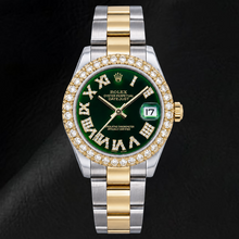 Afbeelding in Gallery-weergave laden, Rolex Datejust 178243 31mm Groene Romeinse Diamanten Wijzerplaat Tweekleurig Horloge
