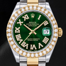 Afbeelding in Gallery-weergave laden, Rolex Datejust 178243 31mm Groene Romeinse Diamanten Wijzerplaat Tweekleurig Horloge
