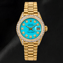Afbeelding in Gallery-weergave laden, Rolex Datejust 26 mm 6917 Turkoois Diamanten Wijzerplaat Geelgoud Horloge
