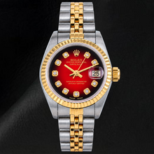 Afbeelding in Gallery-weergave laden, Rolex Datejust 26mm 69173 Rode Diamanten Wijzerplaat Gekartelde Lunette Tweekleurig Horloge
