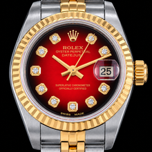 Afbeelding in Gallery-weergave laden, Rolex Datejust 26mm 69173 Rode Diamanten Wijzerplaat Gekartelde Lunette Tweekleurig Horloge
