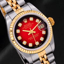 Afbeelding in Gallery-weergave laden, Rolex Datejust 26mm 69173 Rode Diamanten Wijzerplaat Gekartelde Lunette Tweekleurig Horloge
