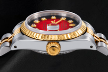 Afbeelding in Gallery-weergave laden, Rolex Datejust 26mm 69173 Rode Diamanten Wijzerplaat Gekartelde Lunette Tweekleurig Horloge
