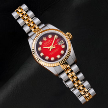 Afbeelding in Gallery-weergave laden, Rolex Datejust 26mm 69173 Rode Diamanten Wijzerplaat Gekartelde Lunette Tweekleurig Horloge

