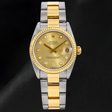 Afbeelding in Gallery-weergave laden, Rolex Datejust 31mm 68243 Champagne Diamanten Wijzerplaat Gekartelde Lunette Tweekleurig Horloge
