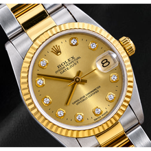 Afbeelding in Gallery-weergave laden, Rolex Datejust 31mm 68243 Champagne Diamanten Wijzerplaat Gekartelde Lunette Tweekleurig Horloge
